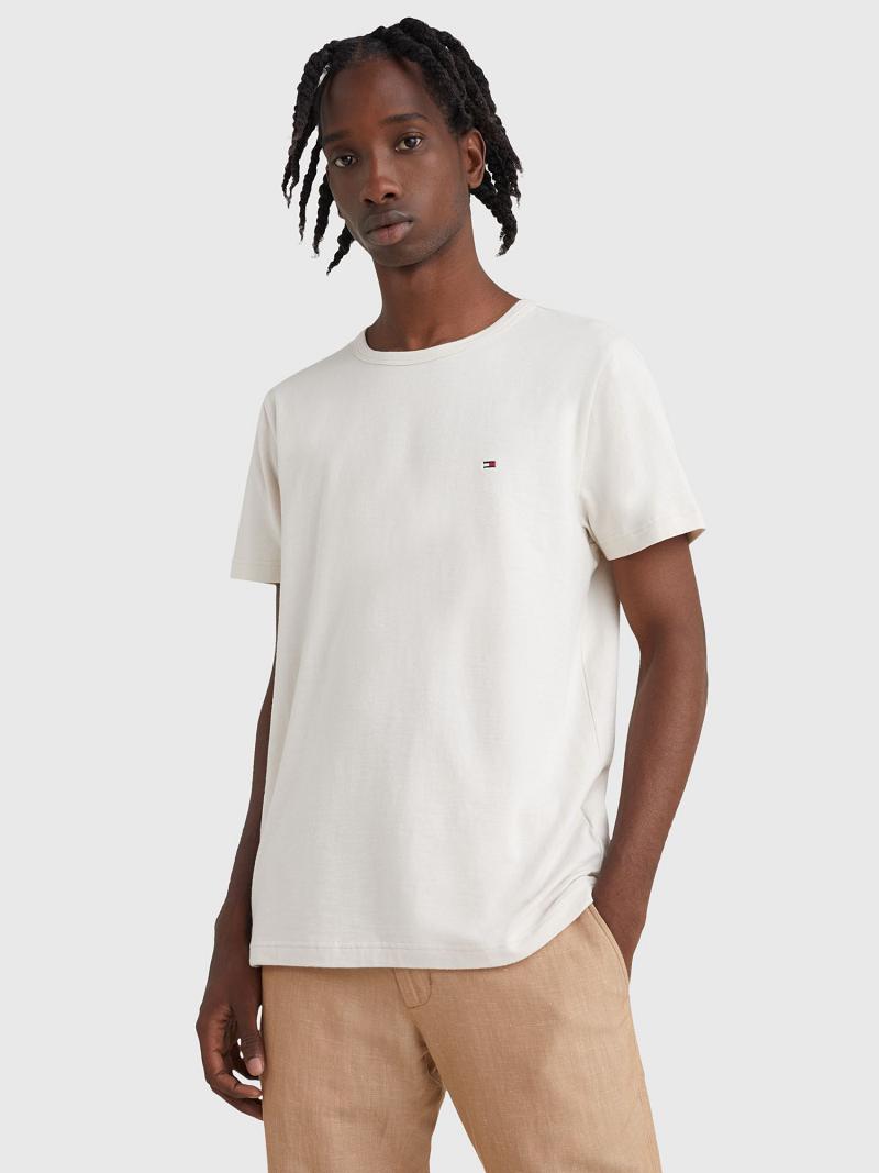 Férfi Tommy Hilfiger Organic cotton and linen Póló Fehér | HU 841RVD